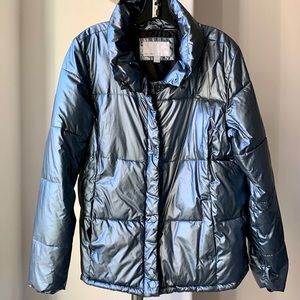 Old Navy Metallic Silver Blue Puffer Jacket